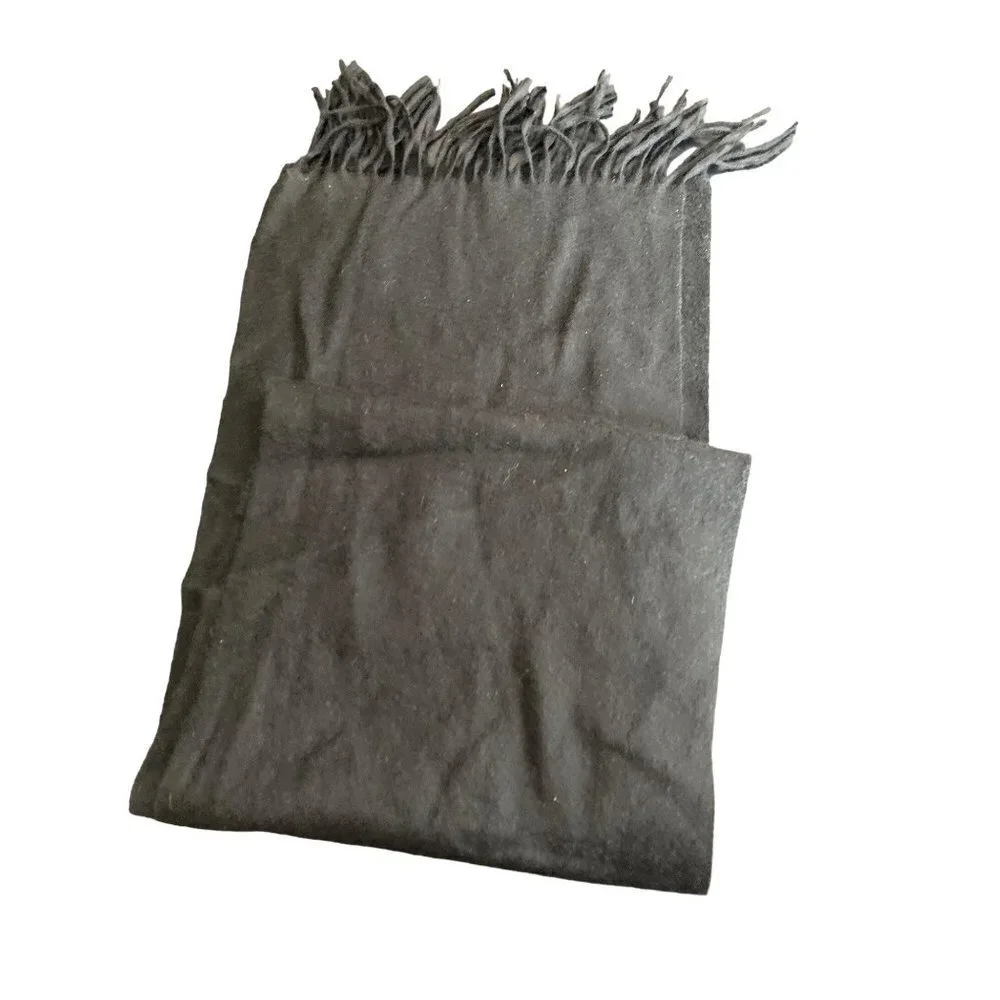 Cezani Black‎ Cashmere Black Fringe Trim Scarf Muffler